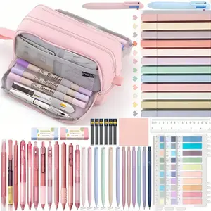 52-Piece Aesthetic Stationery Set, Includes Large Pen Pouch, Gel Pens, 0.5mm Smooth Mechanical Pencil, Highlighters, Sticky Notes