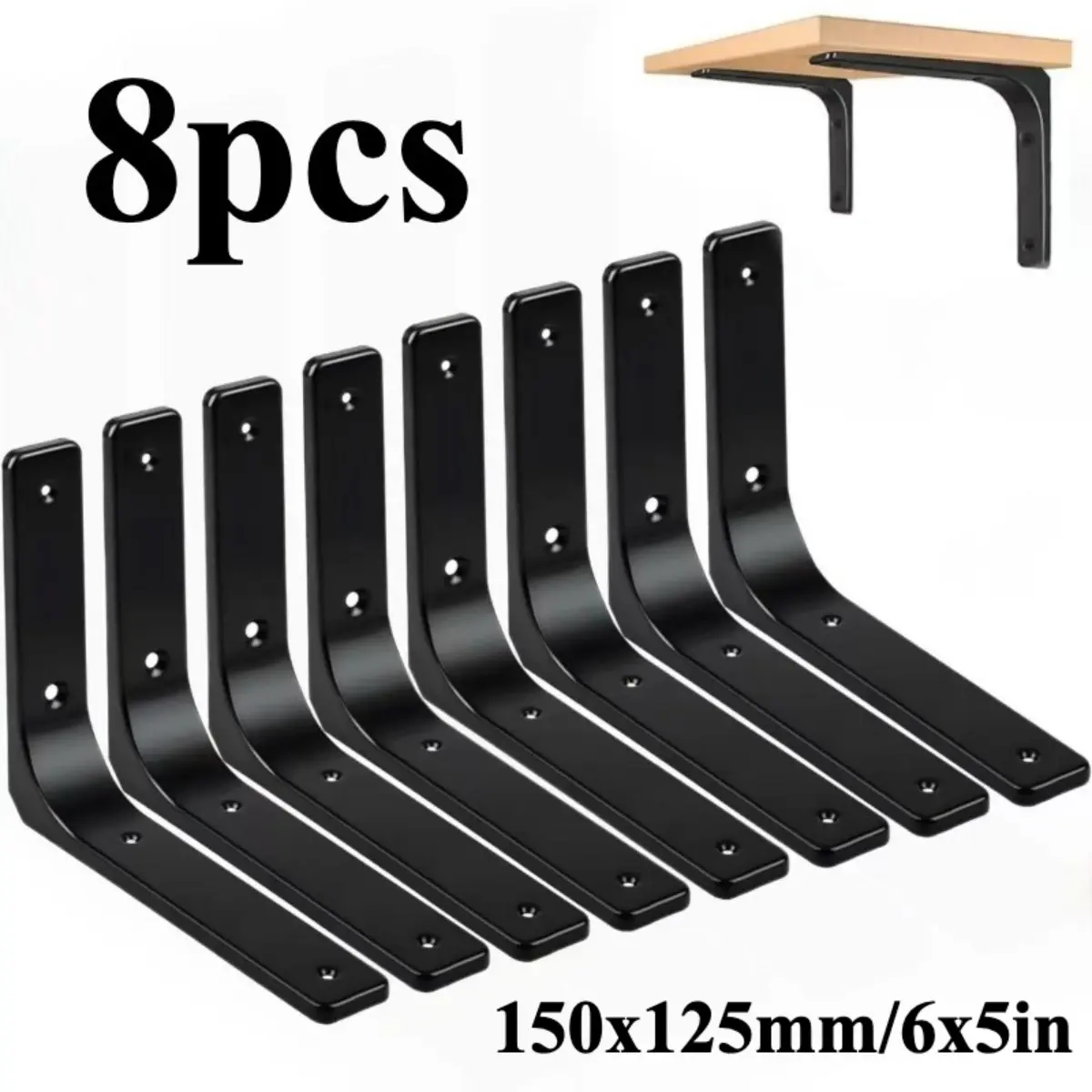 Minimalist Black Metal L Brackets (8-Pack) - Durable 8x6 Inch Steel Shelf Support for Wall Mounted Shelves - Perfect for DIY Floating Shelving, Garage & Farmhouse Home Decor