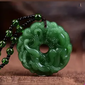 1PC  Hand Carved Green Jade Pixiu Pendant Necklace Wealth Lucky Protection Amulet Unisex Fashion Jewelry Holiday Gift