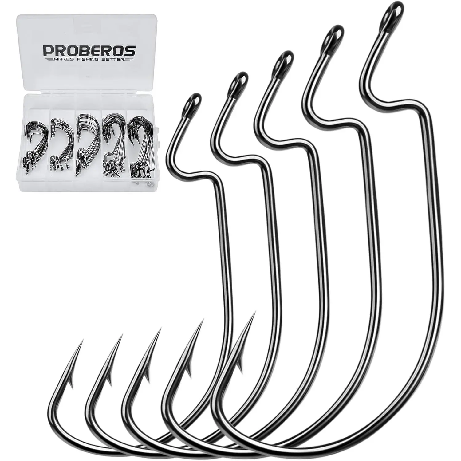 Fishing Hooks for Fishing - 100pcs EWG Offset Worm Hook Texas Rig Hooks for Freshwater Saltwater Size 1/0 2/0 3/0 4/0 5/0 - Soft Lures Worms Plastics Bait Fishing Hook with Tackle Box
