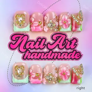Y2K Style Press-On Nails, Nail Design, 10pcs Handmade Artificial Nails, Fake Nails Kit, XS-S-M-L Sizes, Perfect for Parties, Includes Jelly Glue, Crystal Stick, File