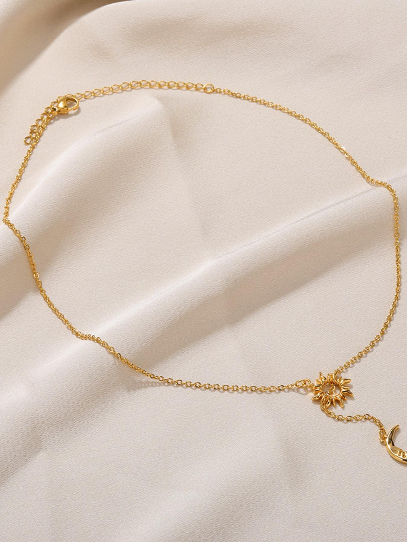 Sun & Moon Design Pendant Necklace for Women & Girls, Fashion Jewelry for Party, Daily Clothing Decor, Trendy All-match & Exquisite Jewelry for Birthday Gift, Minimalist Necklaces