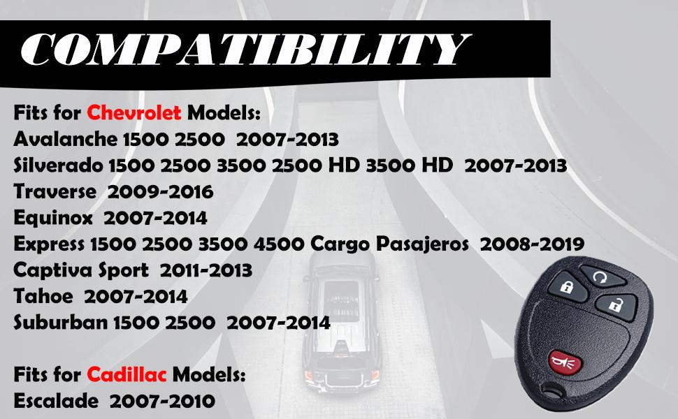 Fob Replacement Fits for Chevy Silverado Avalanche Equinox Express Traverse Captiva GMC Sierra 1500 2500 Acadia Buick Enclave Cadillac Escalade Pontiac Torrent Saturn Outlook