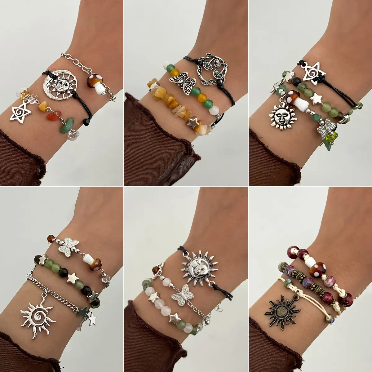 Women's Butterfly & Mushroom Design Beaded Bracelets, Colorful Charm Stackable Bracelets, All-match Jewelry for Birthday Gift, Summer Jewelry, Casual Accessories, Fashion Matching Bracelet, Beaded Bracelet Set, Bracelet Bundle