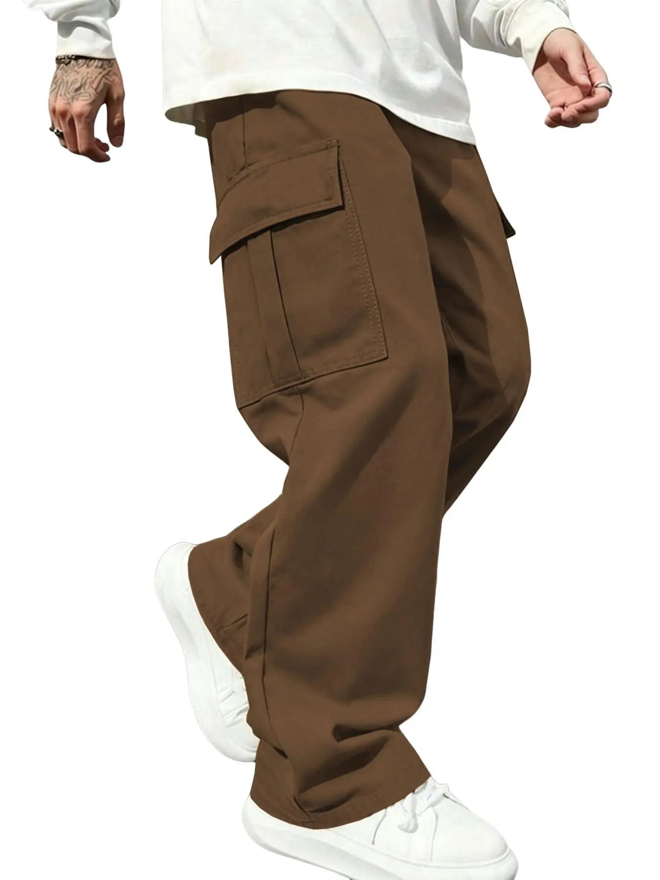 Men's Casual Straight Leg Work Pants, Fabric Material, Spring & Fall Fashion, Comfortable Daily Wear, Ideal Choice for Everyday Style