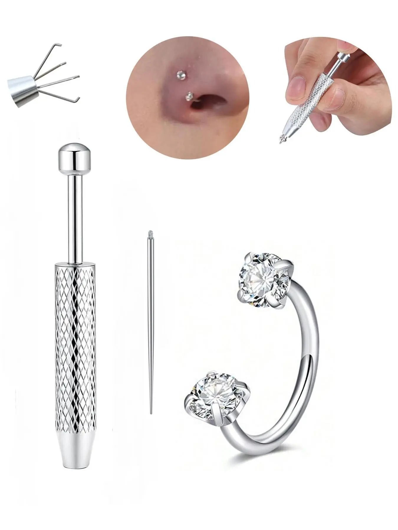 20Gauge Horseshoe Nose Rings Heart Star Round Cubic Zirconia Nose Piercing Jewelry Hypoallergenic Stainless Steel Internally Threaded Septum Rings Cartilage Earrings Tragus Helix Lip Rings Eyebrow Piercing For Women 8mm with Taper Ball Grabber