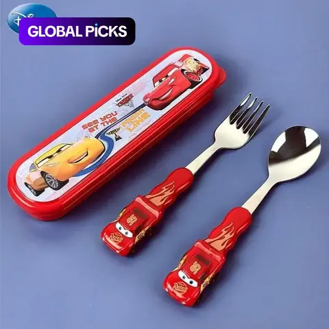 2PCS Disney Officially Licensed Cars/Toy Story/Stitch 3D Spoon & Fork Set, Cutlery Kit, Food-Grade Non-Slip Handle Portable Kids Tableware, Heat-Resistant Reusable for School, Picnics & Birthday Parties #GLOBAL PICKS
