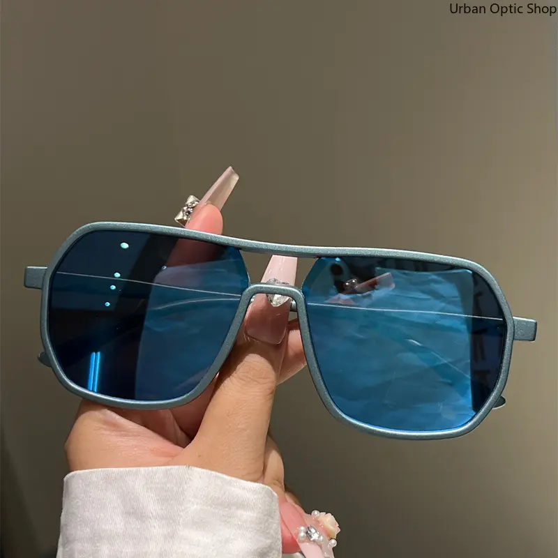 XUH Unisex Irregular Double Bridge Statement Sunglasses with Mirrored Anti-Glare Lens, UV400 Shield for Streetwear & Party, Sun Protection