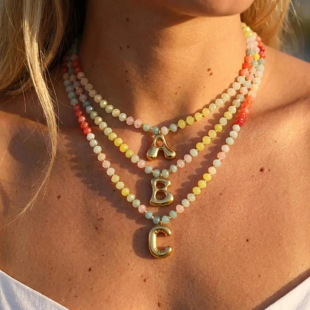 3D Bubble Initial Letter Pendant Necklace for Women, Y2K Cute Colorful Beaded Choker, Summer Beach Vacation Jewelry, Personalized Gifts for Her