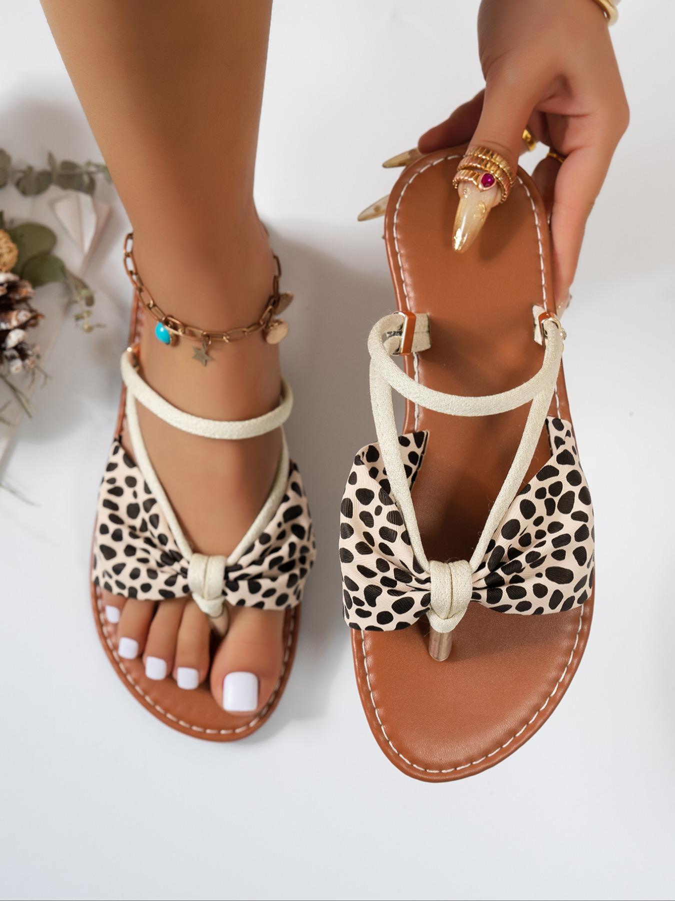 Women's Fashion Leopard Print Flip Flops, Casual Comfortable Flip Flops for Beach, Fashionable Flip Flops for Indoor & Outdoor Wear, Boho Style Sandals