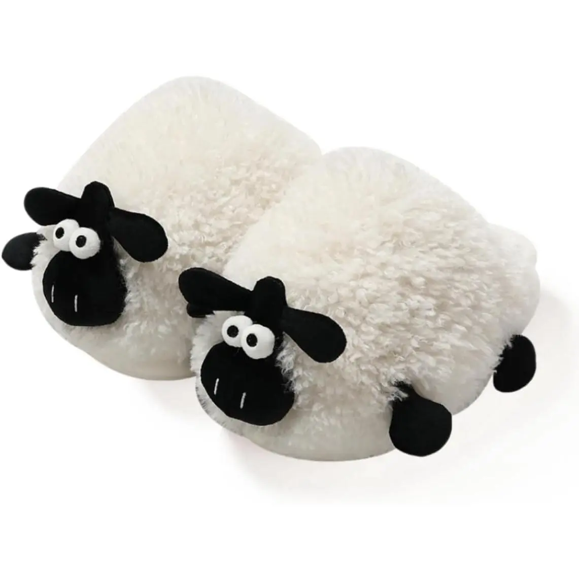 Cute Animal Face Fuzzy Sheepskin House Slippers for Adults, Open Slip-On Indoor-Outdoor Slippers with Plush Warm Lining & Memory Foam, Cute House Slippers