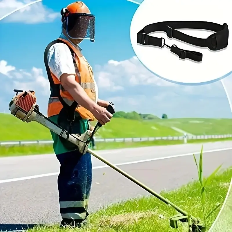 Adjustable Lawn Mower Strap with Ergonomic Shoulder Straps and Metal Clips, Durable Fabric Back Support, Comfortable Garden Grass Cutting Experience