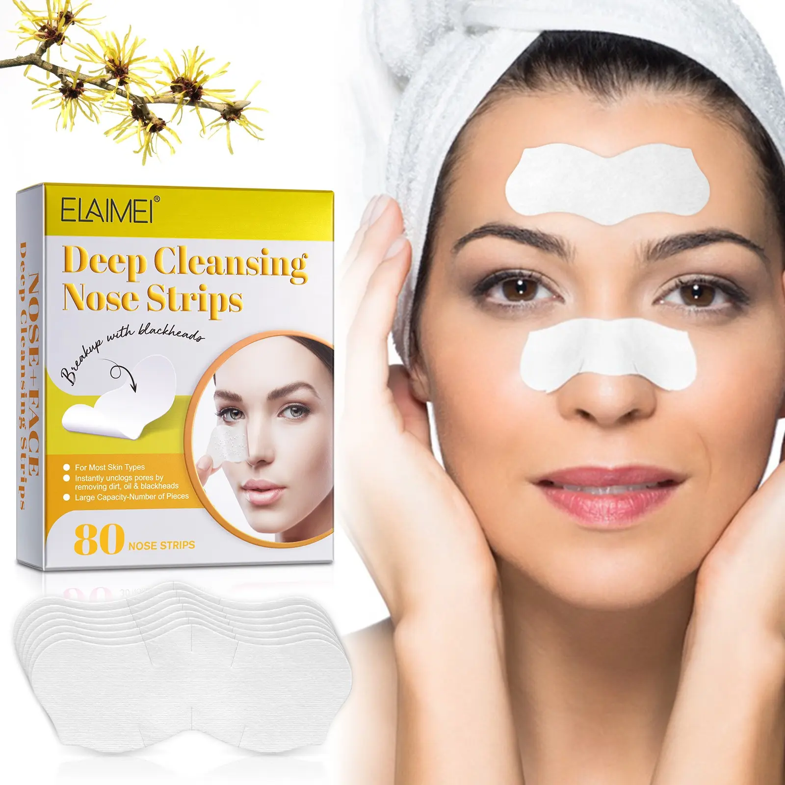 ELAIMEI Deep Cleansing Nose Strips,Essential for skincare, nose skin care, facial T-zone cleansing, deep cleansing skin care patch, suitable for oily skin types