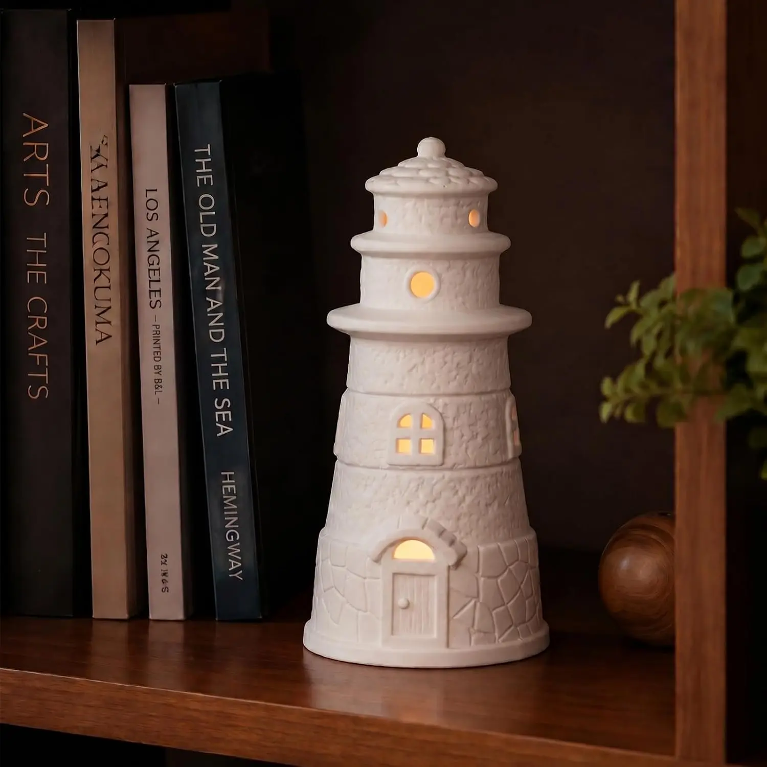 White Ceramic Lighthouse Statue Lamp (6.3in Compact), Christmas Thanksgiving Nautical Beach Decor, Nightlight Gift Idea for Bedroom Living Room Home Supplies, Box