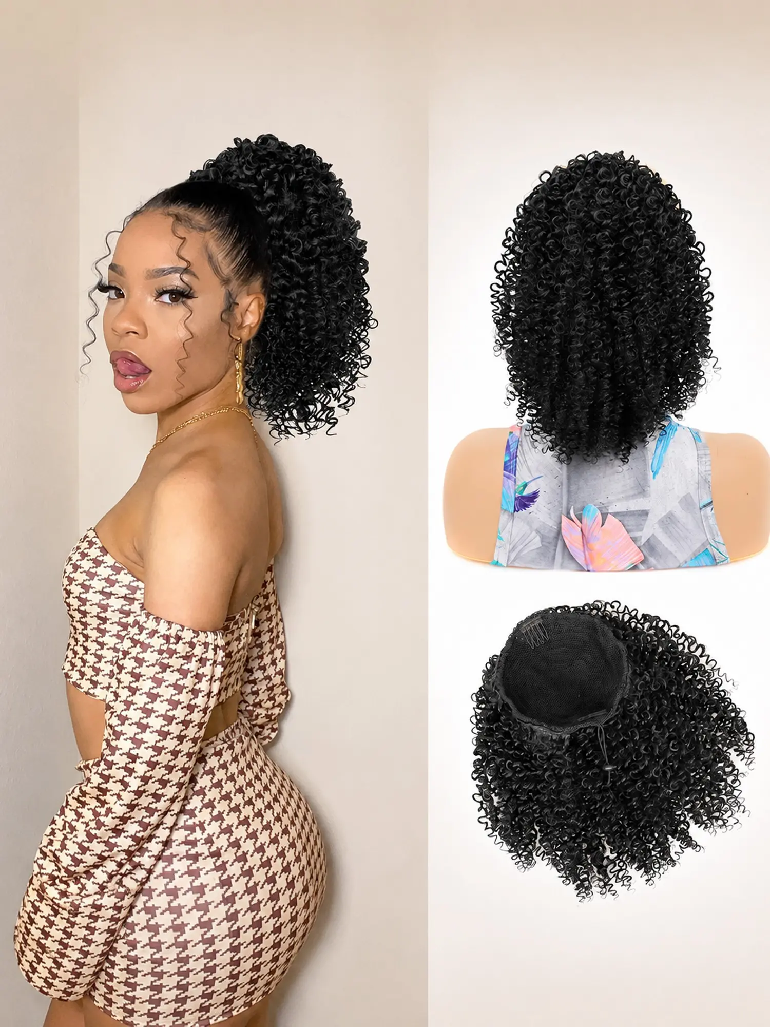 Short Kinky Curly Ponytail Extension for Black Women 10 Inch Natural Drawstring Ponytail Extensions Hair Piece Synthetic Ponytail Hairpieces Synthetic Hair Pieces Afro Kinky Curly Ponytail for Women