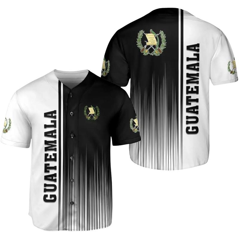 Unisex Personalized Guatemala Button-Front Sports Jersey Baseball Top - Regular Fit, Black White National Insignia Fan Gift for Sports Enthusiasts