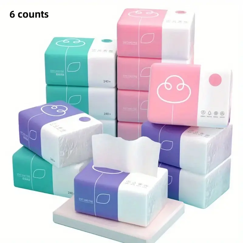 Random Color 4 Layer Soft Tissue, 6 Counts/pack Portable Recyclable Thick Tissue, Disposable Tissues, Home Care Supplies for Home and Business Use