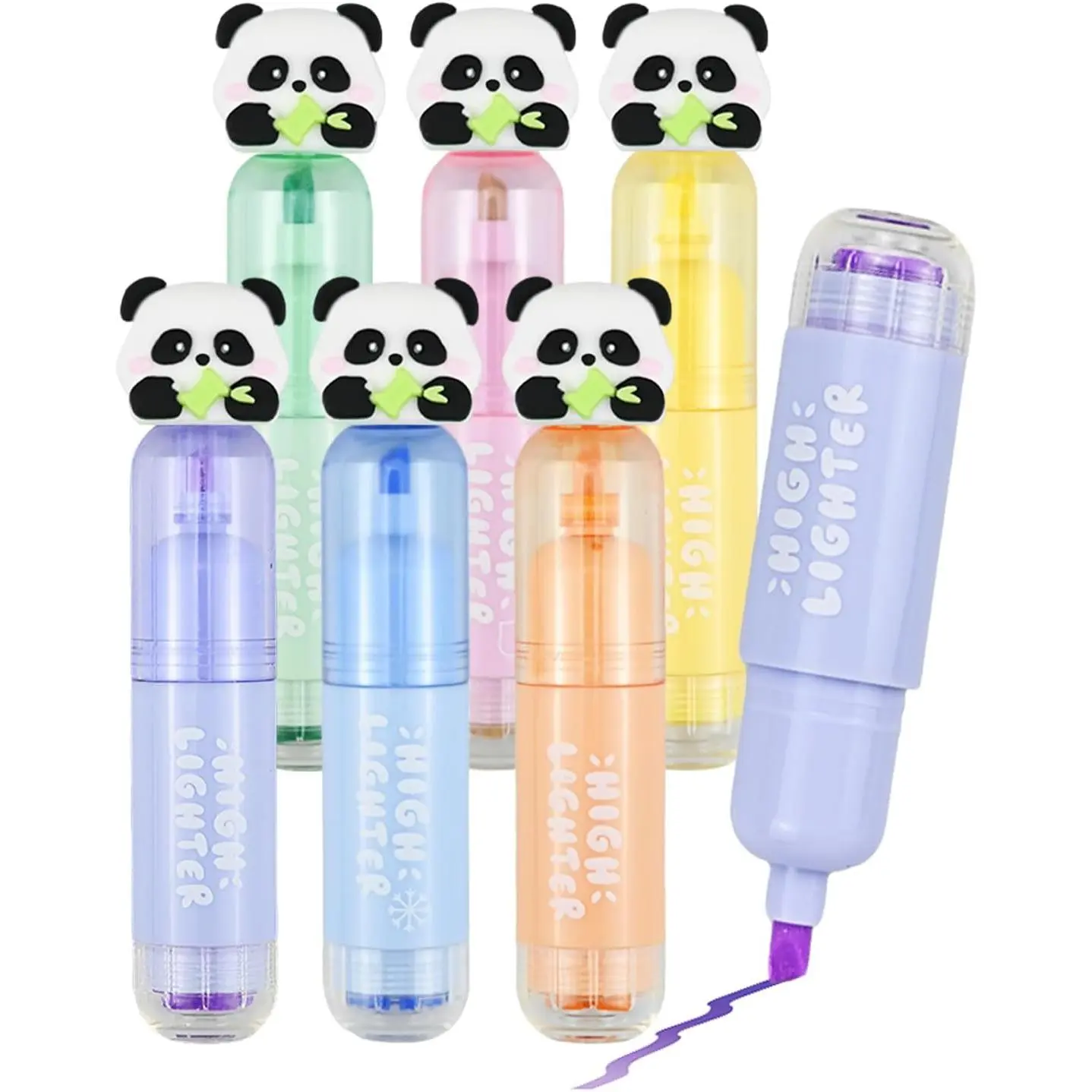 Cute Highlighter Markers, Kawaii Mini Highlighters Pens with Panda Tropper and  Tips, Aesthetic Midliners for Office  Supplies No Bleed, Panda Stuff 6 Pastel  Colors