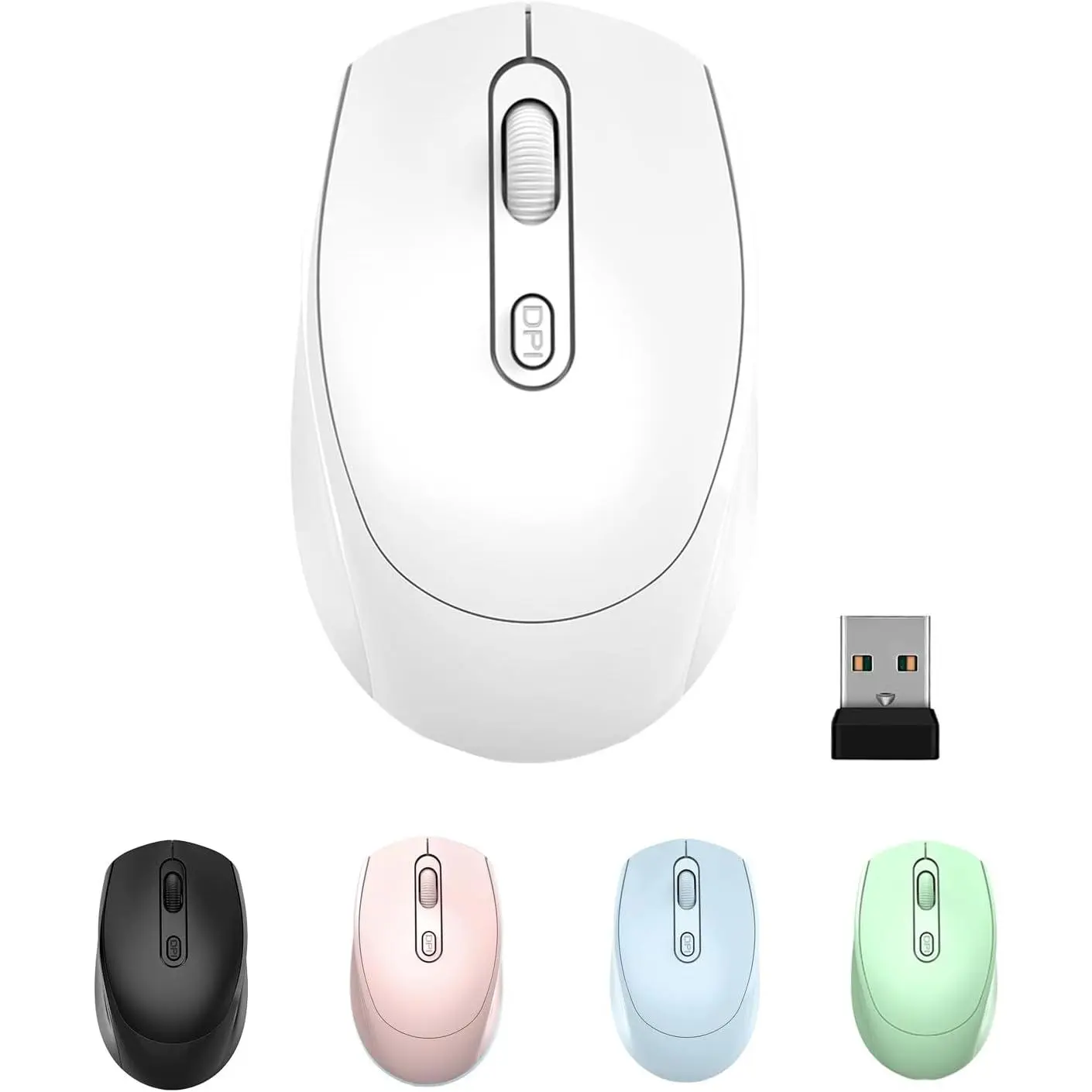 Wireless Silent Ambidextrous PC Gaming Mouse - 2.4G, USB Plug-in Nano Receiver, AA Battery Required, DPI Adjustable, Synthetic Body, Compatible with Laptop/Chromebook/Windows