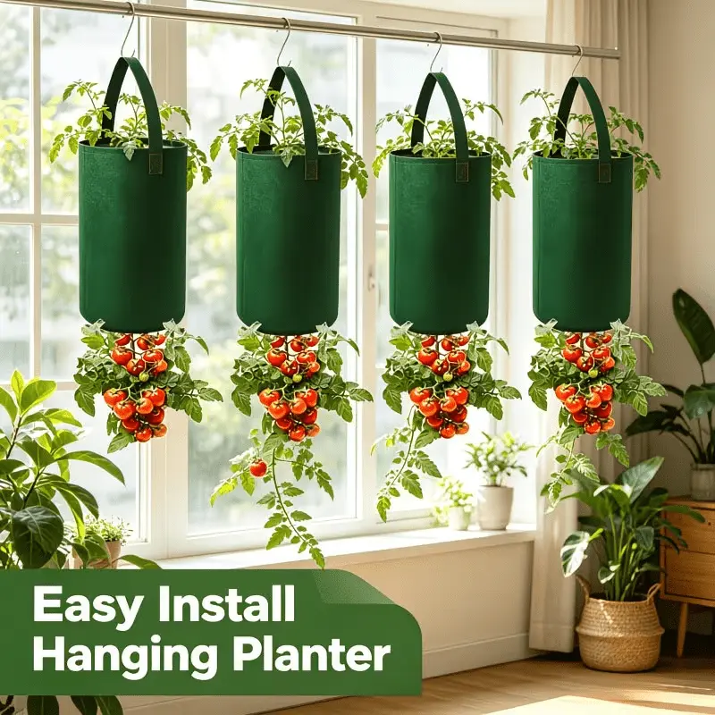 Hanging Upside-Down Tomato Grow Bags (2/4/8 Pcs) - Breathable Fabric Garden Pots with Zipper for Easy Planting, Space-Saving for Indoor Outdoor Garden Supplies sohochic patioplants