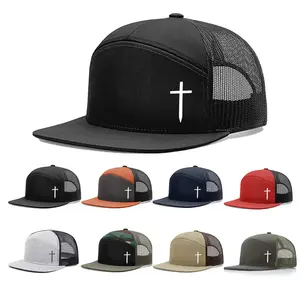 Christian Cross Print Flat Bill Trucker Hat Breathable Mesh Back Adjustable Snapback Cap Religious Faith Streetwear Baseball Cap for Men Multi Color Options