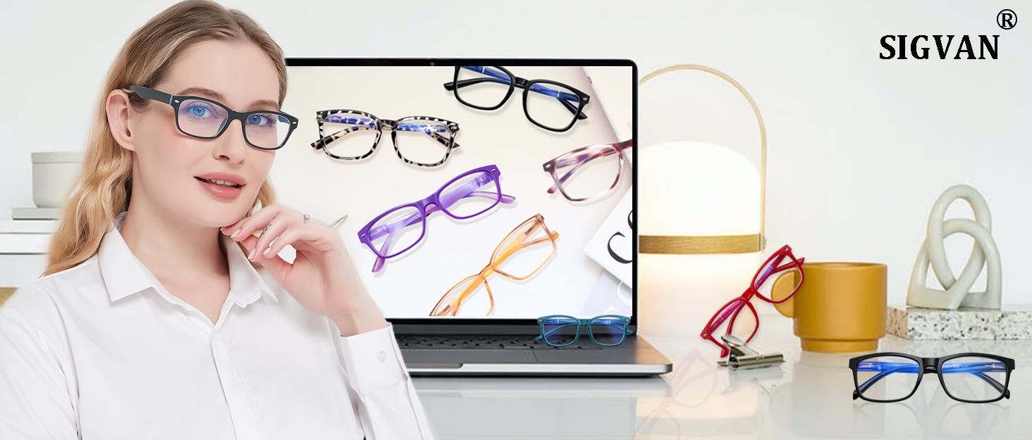 6 Pack Oprah Style Reading Glasses Blue Light Blocking Square Computer Spring Hinge Readers for Women