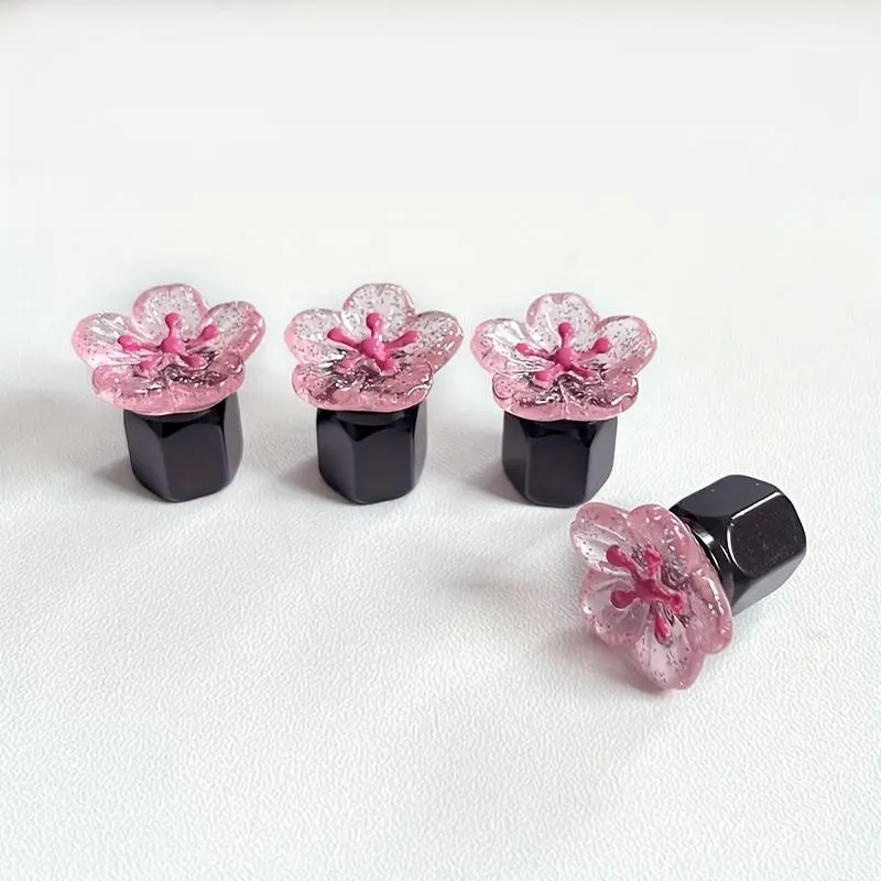 4pcs Flashing Petal Car Tire Valve Caps, Aluminum Alloy Valve Covers for Cars, Bicycles, Motorcycles, Creative Gift, Car Decoration