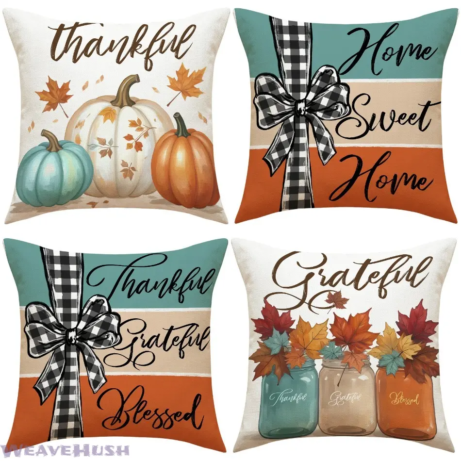 New Pumpkin Pillow Cover - Polyester Maple Leaf Motif Harvest Print Cushion Cover, Fall Home Decor Essential for Warm Autumn Seasonal Styling