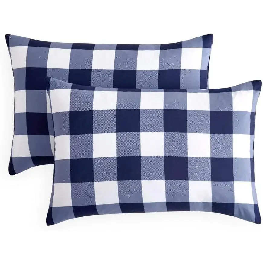 -  Pillow Cases, Buffalo Check Ggham Checkered , Set of 2 Soft Pillowcases Pillow Shams Covers, Navy Blue White, Standard Size 20x26 ches
