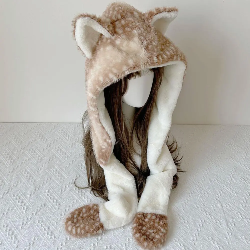 2025 Plush Antler Beanie Cute Animal Bomber Hats Warm Lolita Lace Reindeer Pullover Cap Christmas Gifts
