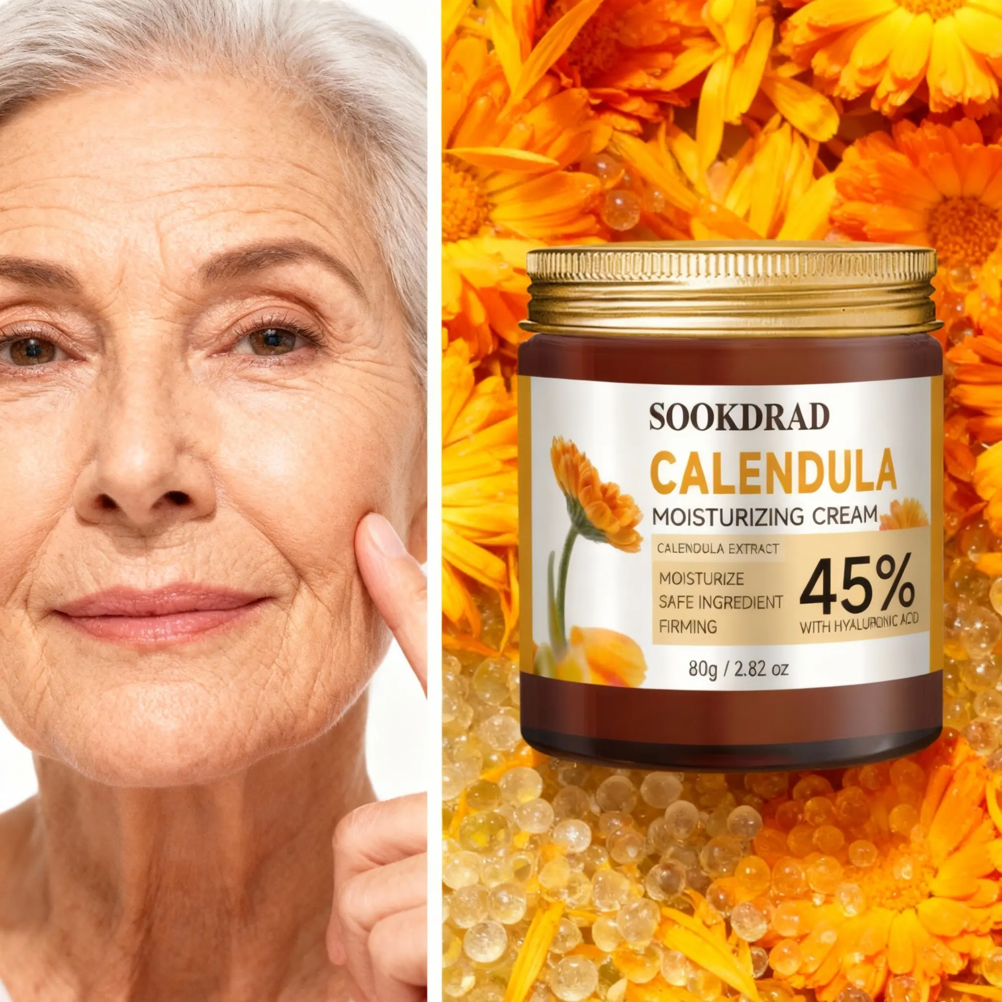 Calendula Moisturizing Cream Gift Set, 45% Calendula Extract & Hyaluronic Acid, Face Neck Body Use, 80g, All Skin Types, Birthday Gift