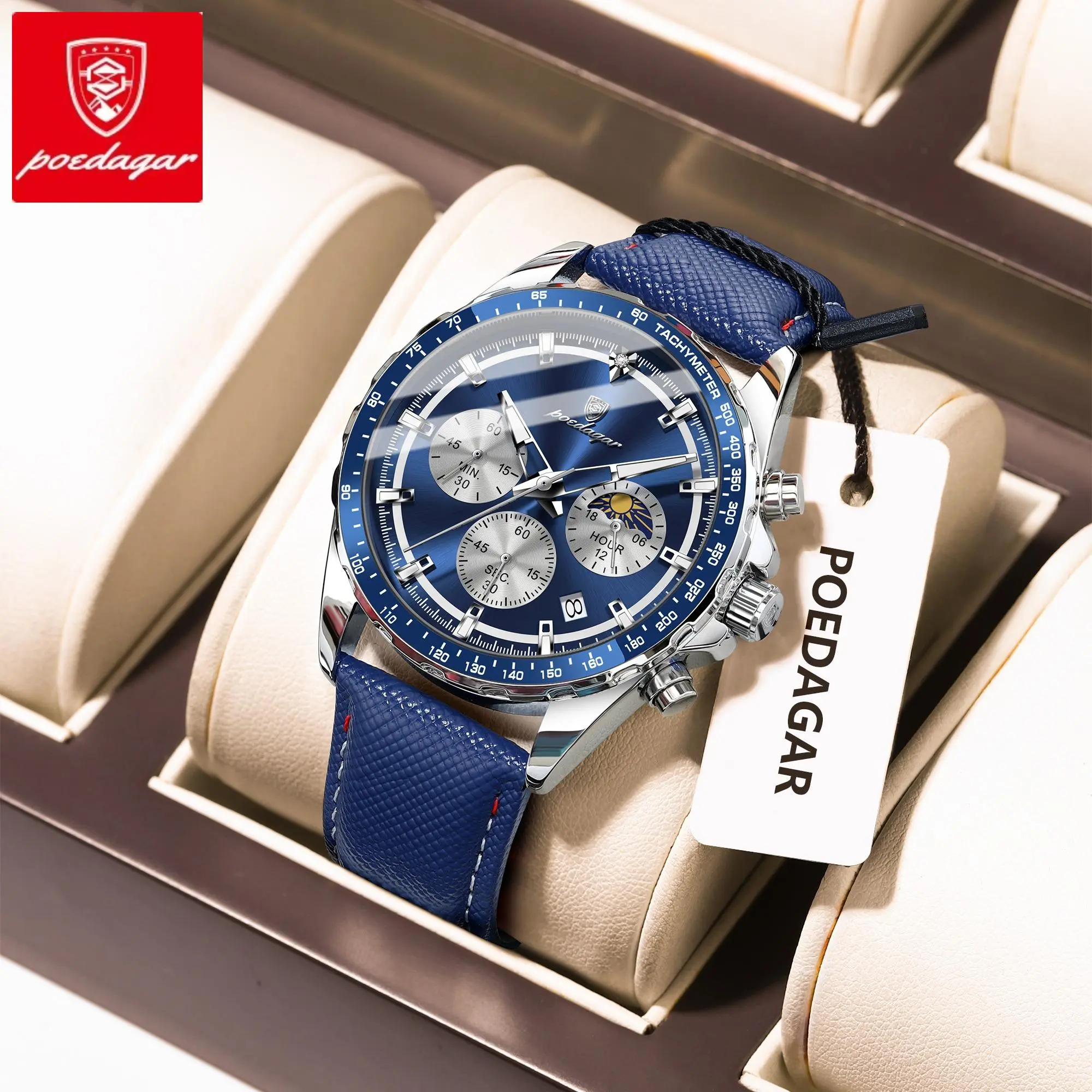POEDAGAR Men's Fashion Casual Stainless Steel Analog Quartz Watch with Luminous Hands, Automatic Date, and 3Bar Waterproofing, Quartz Analog Wristwatch, Round Face, Hardlex Glass, Buckle, Alloy, Calendar, Chronograph