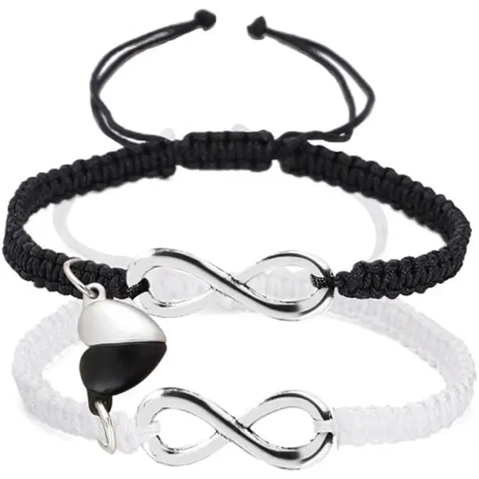Braided Love Infinity Couples Bracelet Heart Matching Attraction  Yin Yang Relationship Adjustable Cord for Him and Her BFF Friendship Promise Valentines