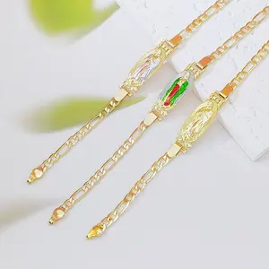 Gold Plated Guadalupe Bracelet, Dainty Virgin Mary Figaro Chain, Religious Jewelry for Women, Stackable Adjustable Bracelet for Daily Wear & Faith Gifts summerwins