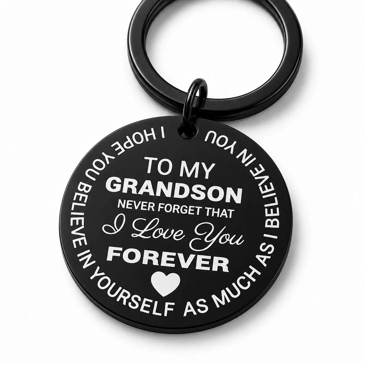 Engraved Sentimental Text Keychain for Grandson - Custom Name Engraved, Personalized Charm Keychain with "I Love You Forever" Inspirational Message, Custom Name Engraved Keychains, Engraved Sentimental Text Keychains