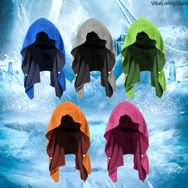 Evaporative Cooling Hooded Towel, Instant Cool When Wet Evaporative Chill Technology, Breathable Neck & Head Cooling Wrap for Sports, Fitness, Gym, Cycling, Outdoor Workouts