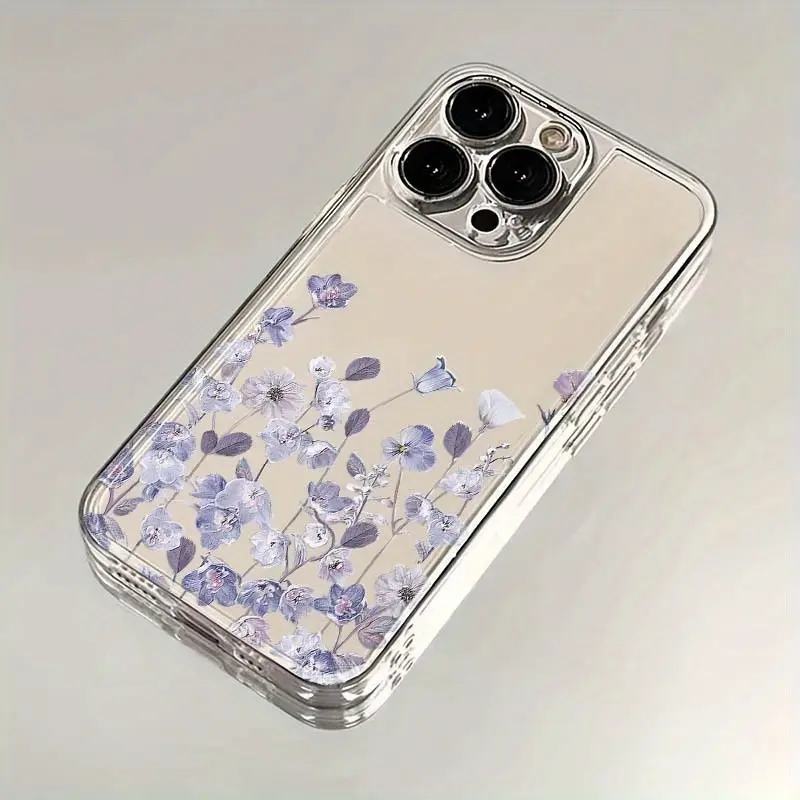Purple Wildflower Print Clear Phone Case for iPhone 17/16/15/14/13/12/11 Pro Max Plus Air – Shockproof Clear TPU Aesthetic
