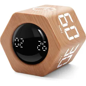 Productivity Timer 1 5 10 30 60 Minutes Preset Desk Cube Timer with Gravity Sensor Mute Vibration for ADHD Work Study Kitchen Back to School Wood Grain