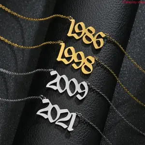 1980-2025 Fashionable Year Number Design Pendant Necklace, Stainless Steel Jewelry for Party, Daily Decor, Trendy All-match & Exquisite Jewelry for Birthday Gift, Initial Letter Necklace, Stainless Steel Necklaces