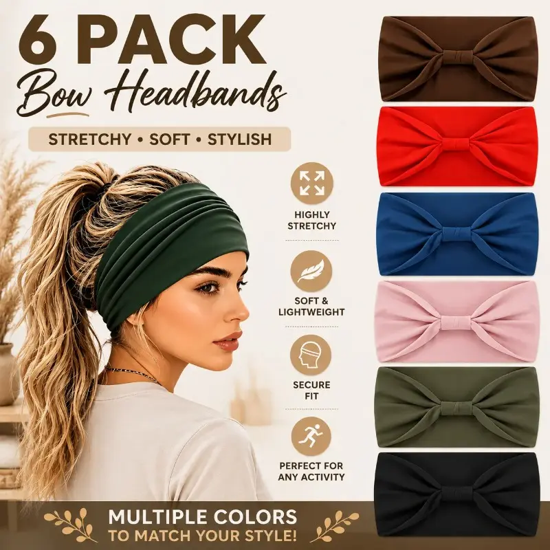 African Knotted Headbands, 6-Pack Elastic Hair Scarves