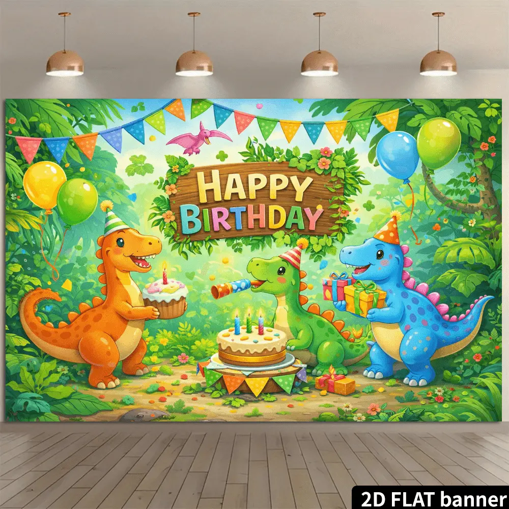 2D Flat HD Digitally Printed Dinosaur Jungle Happy Birthday Polyester Photography Backdrop - Soft, Lightweight, Foldable Animals Photobooth Print Festive Backdrops & Banners for Birthday Parties, Portrait Shooting, Party Banners, Backdrop Picture