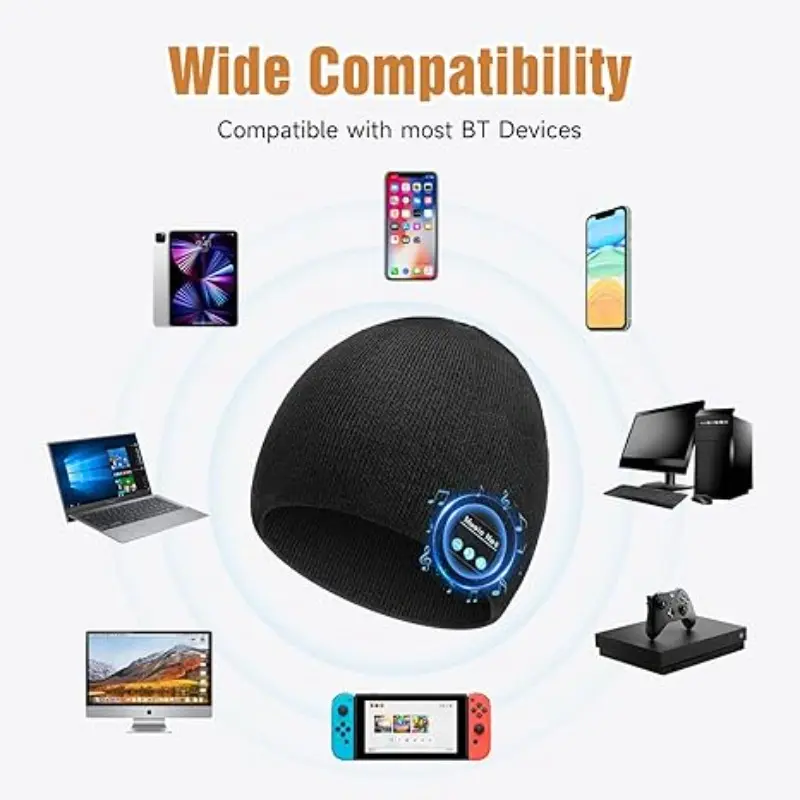 Bluetooth-compatible Knit Hat with Wireless Earphones, Headphones, Stereo Speaker Soft Cap, Gaming Bluetooth-compatible Headset Winter Beanie, Microphone, Unisex, Sports, Travel Gift