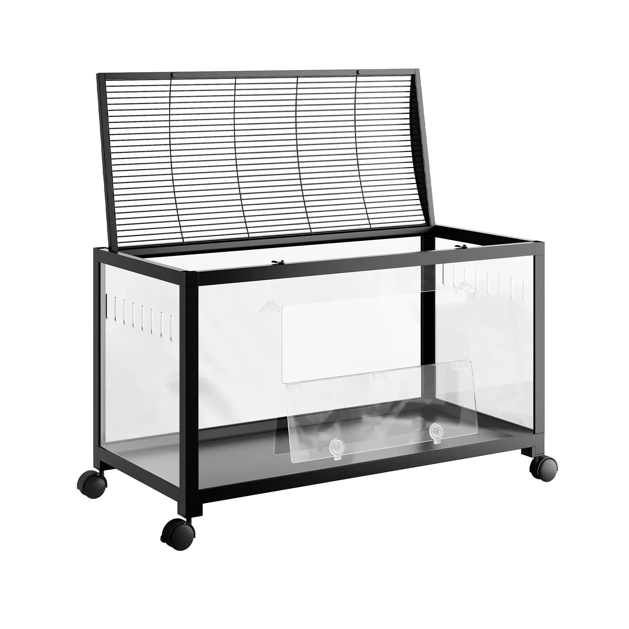 Large Metal Hamster Enclosure Rat Cage with 360 Viewing Acrylic Sides, Ventilated Front Door & Openable Top, Portable Hamster Tank for Guinea Pig, Chinchilla, Gerbil, 37.8''Lx18.5''Wx20''H