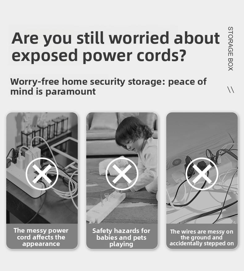 Household cable and power strip storage box, multi-functional organizer with card slot for data cables and power strips