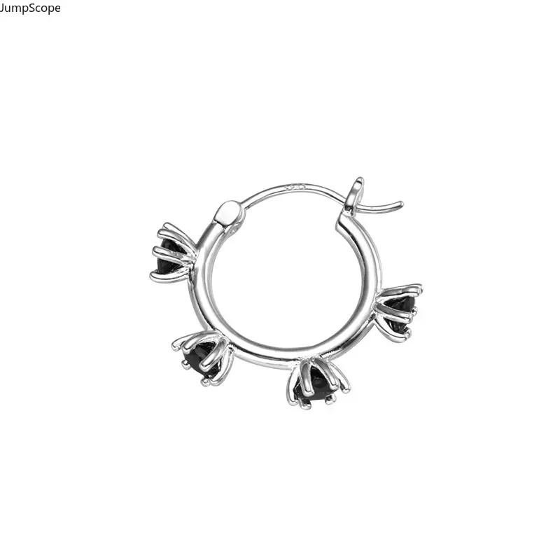 Women's Silver-Plated Gothic Spiked Huggie Hoop Earrings - Sunflower Black Cubic Zirconia, Multi Black Rhinestone Statement Jewelry for Nightclub Parties, Edgy Modern Punk Stackable Ear Accessory (Indoor Recreation Use)