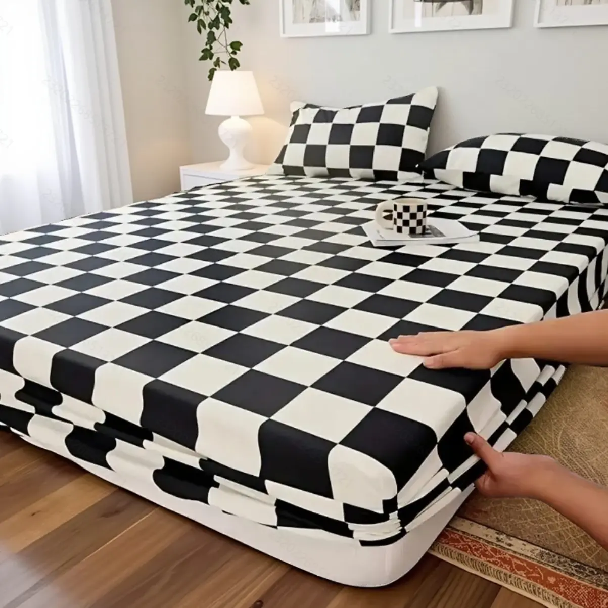 Classic Chessboard Bedding Set, 3 Piece Soft Breathable Sheet Set, Flat Fitted Sheets, Breathable Durable Sheets, Includes 1 Fitted Sheet & 2 Pillowcases no insert  Perfect Gift, Complete Sheet Set, Bedding Supplies
