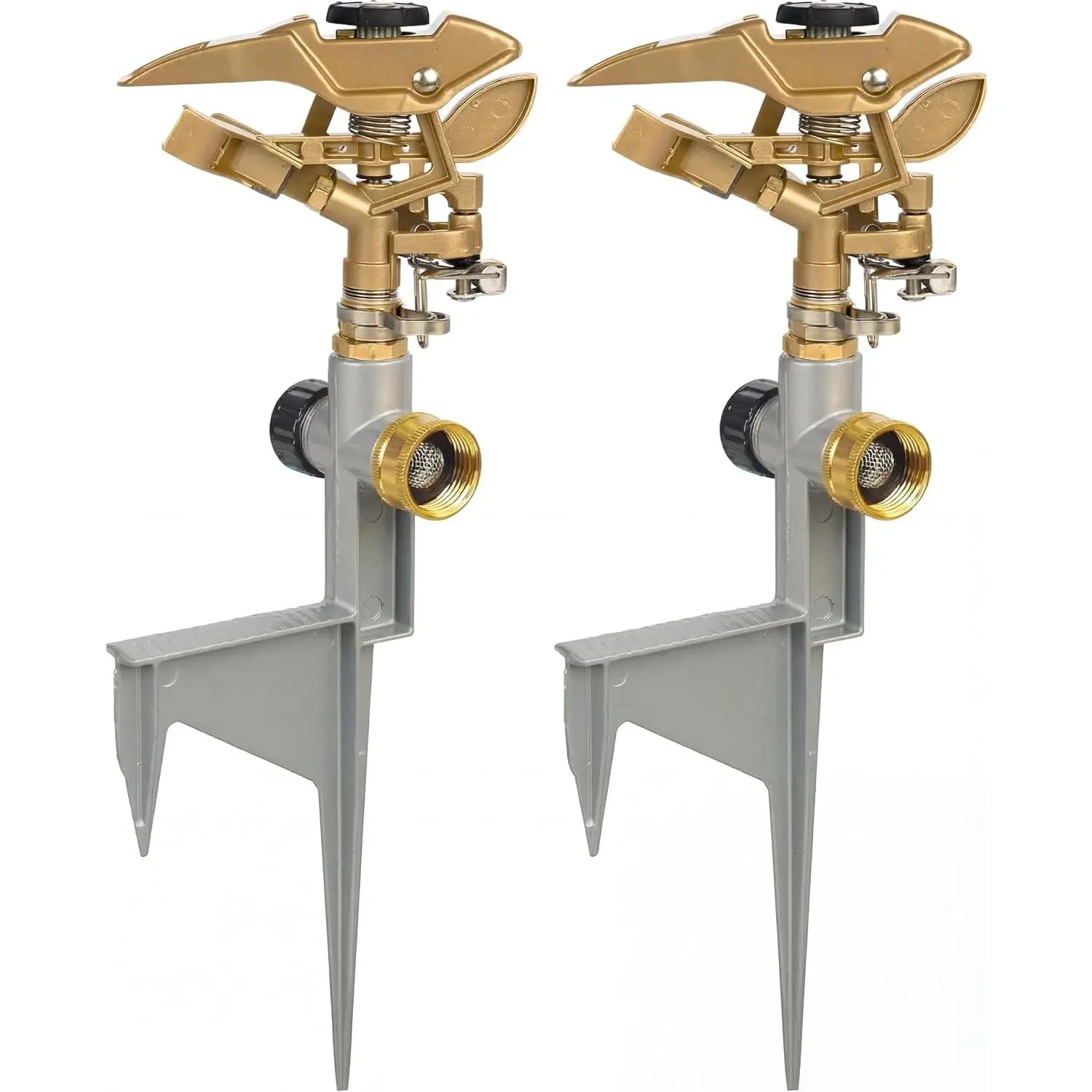 2 Pack Impact Sprinkler for Yard, Heavy Duty Zinc Alloy Sprinkler Head on Metal Step Spike, Adjustable 360 Degree Water Sprinklers Large Area for Irrigation Patio Lawn Garden