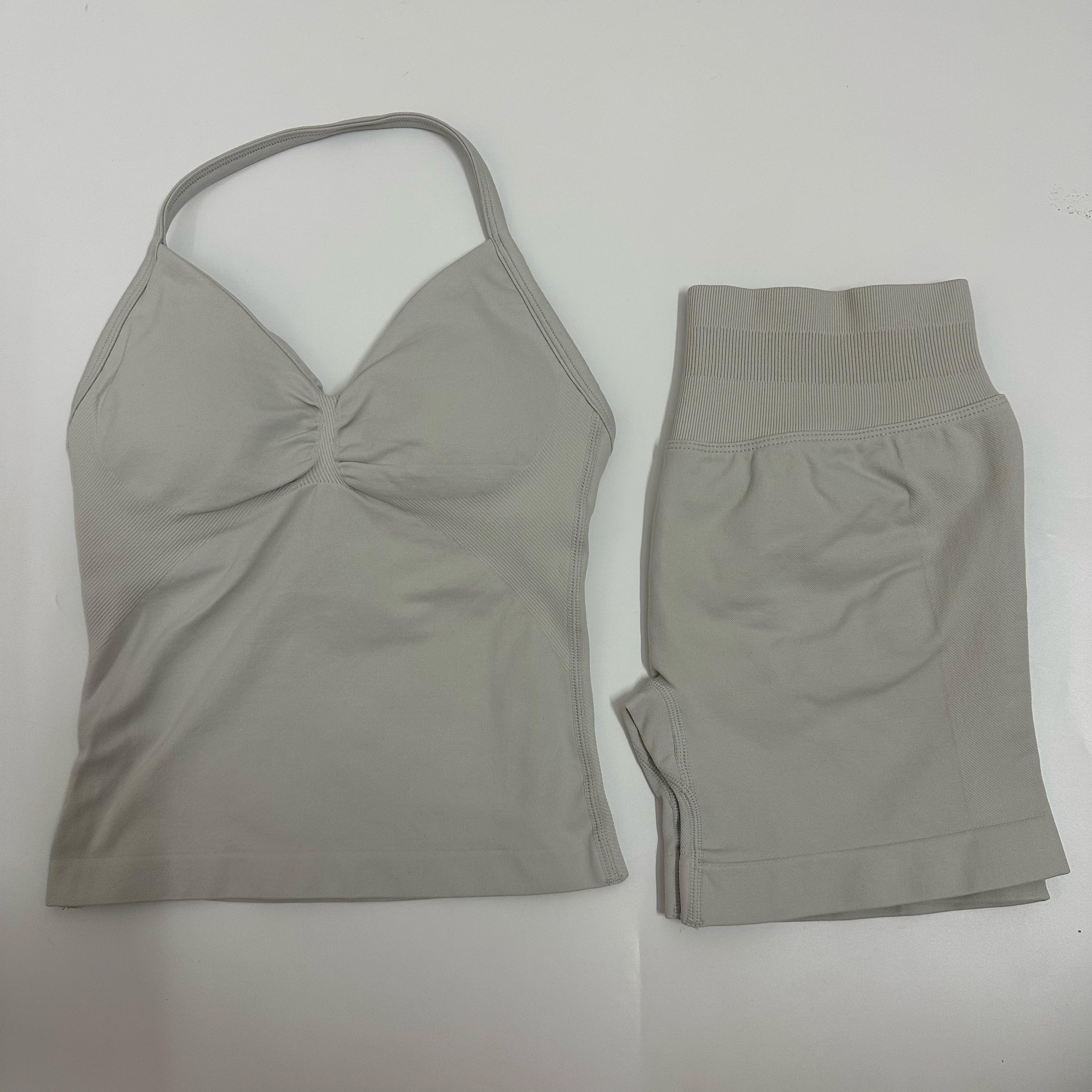 Vista X Women's Yoga Set 2-Piece Seamless Longline Strappy Tank Top & Scrunch Sports Shorts Acrylic Nylon Gym Clothes Summer Workout Outfit Athleisure Wear - Womenswear Knit Shapewear