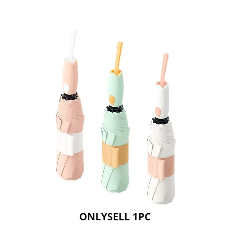New Tulip Portable Folding Sun Umbrella, Creamy ins Style, Automatic Colorful Glue, Cute Girl Gift, Rain and Sunny Umbrella, Portable Foldable Umbrella