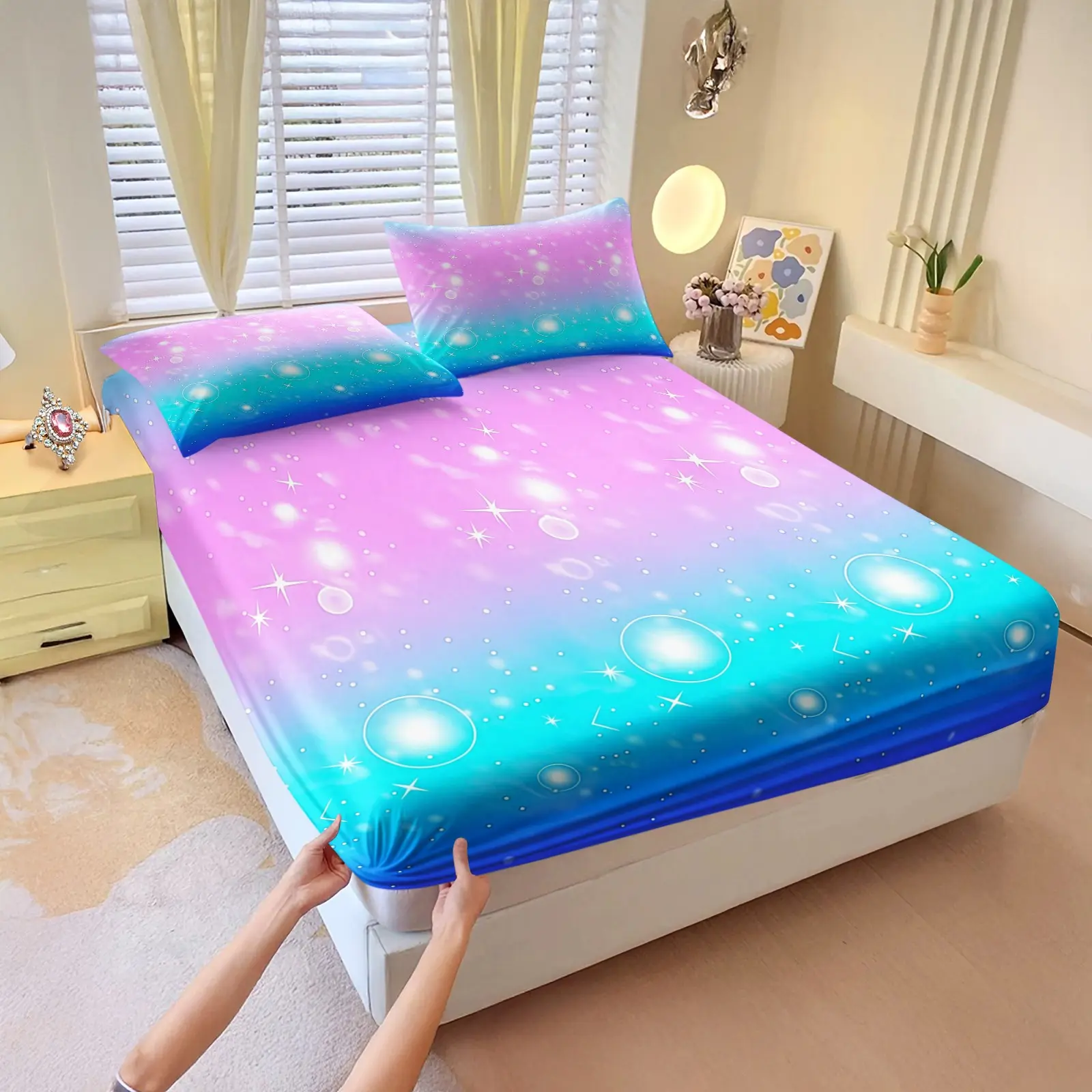 3-Piece Set Of Colorful Rainbow Patterned Bed Sheets, Including 1 Bed Sheet And 2 Pillowcases (Excluding Pillow Core), Comfortable Bedding, Non Slip Suitable For Bedrooms, Suitable For Children And Teenagers As Gifts And Decorations